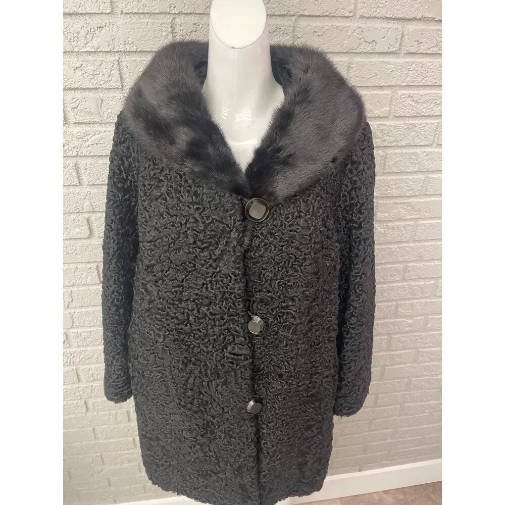 N.L Kaplan Women’s Black Persian Lambswool & Fur Bolero jacket Size M